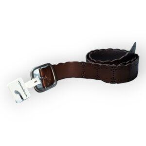 AEROPOSTALE Perforated Brown Leather Belt Boho Chic Flowers NWT M